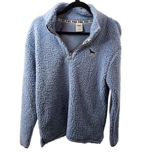 Victorias Secret Pink Jacket Sherpa Boyfriend Quarter Zip Pullover Fleece Teddy - Picture 6 of 6